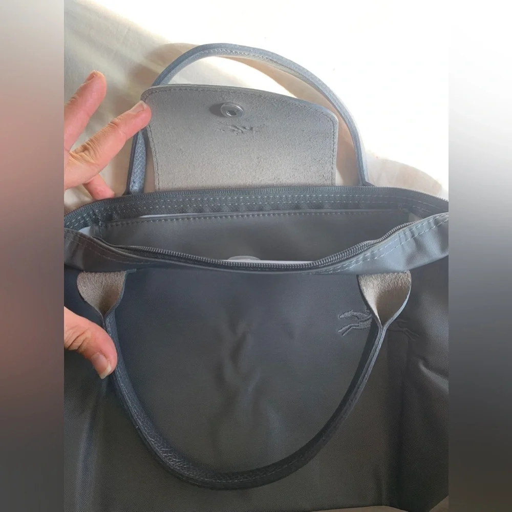 Le Pliage Green Recycled Canvas Top Handle Bag graphite color